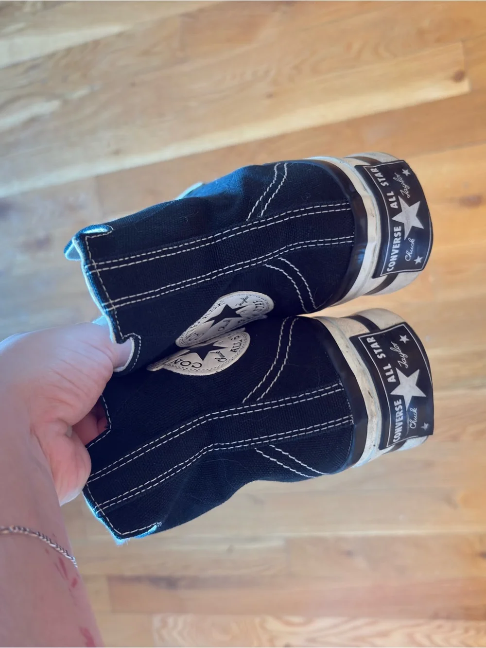 Womens Black High-Top Converse Canvas Sneakers with White Laces